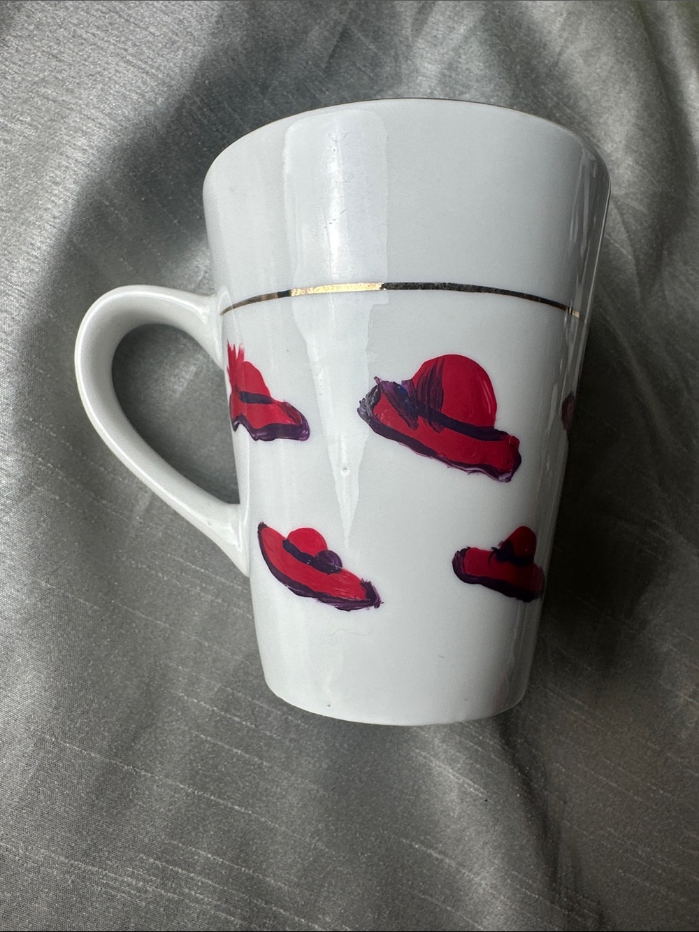 Red Hat Society White Porcelain With Gold Trim Mug By Darice